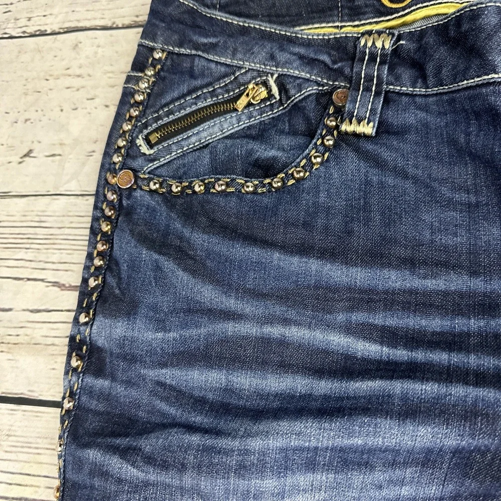 COOGI Jeans Womens 9/10 Dark Wash Gold Stud Zip Pocket Low Rise Straight Leg
